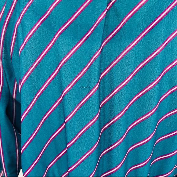 Vntg Jen Jen New York 70s Secretary Dress Teal Purple Pinstripes Puff sleeve M - Picture 11 of 13